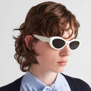 NEW Prada PR26ZS 17K08Z Talc White Dark Grey Oval Women Sunglasses